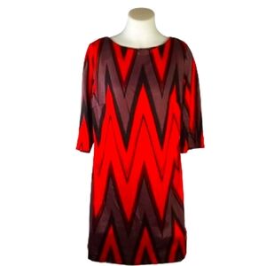 Ice by Cato Red Black Abstract Midi Dress Sz 14-16